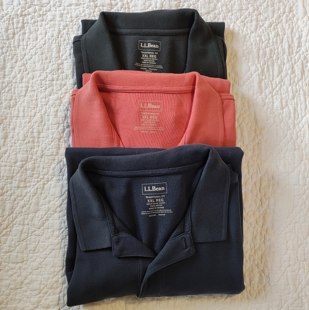 LL Bean Mens Cotton Polo Shirts Set of 3 XXL Black Red Navy Big Tall Normcore